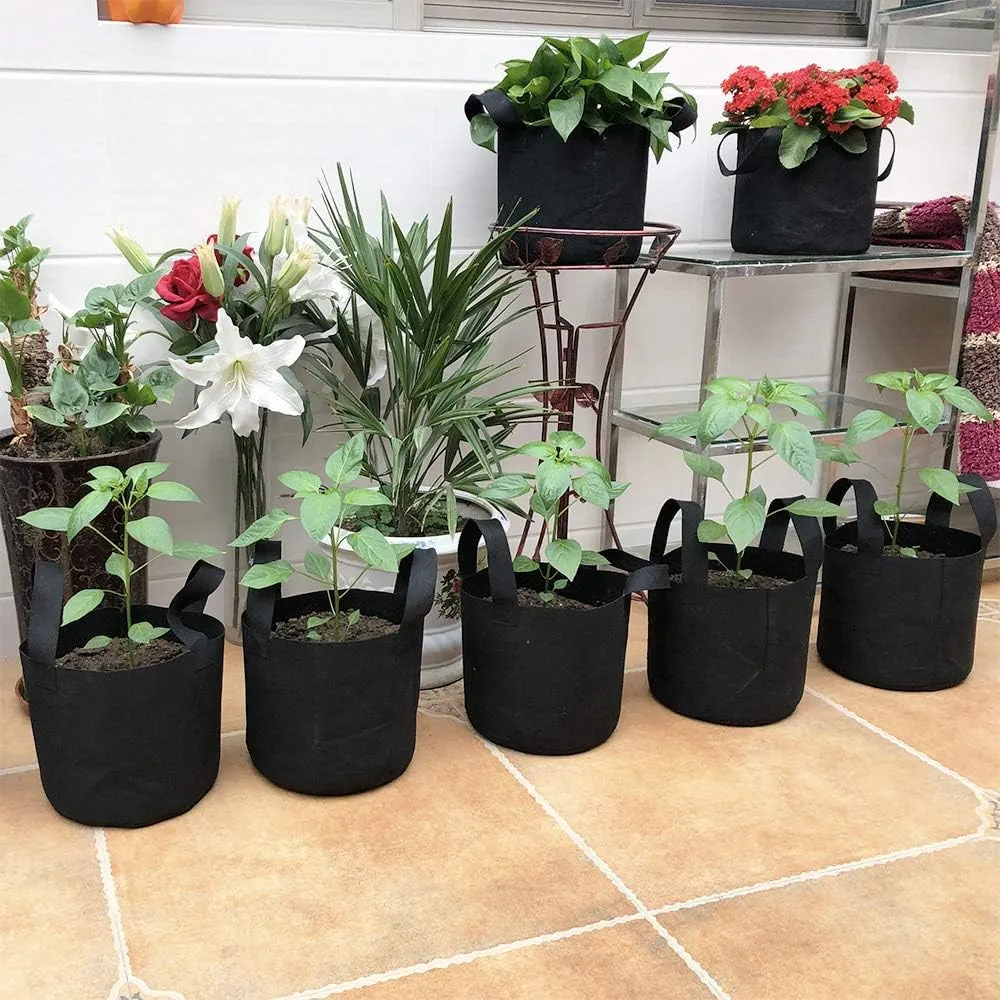 JERIA 12-Pack 10 Gallon, Vegetable/Flower/Plant Grow Bags, Aeration Fabric Pots with Handles (Black), Come with 12 Pcs Plant Labels