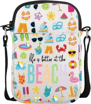 JNIAP Beach Vacation Crossbody Bag Beach Themed Travel Messenger Bags Life Is Better At The Beach Purse Bag