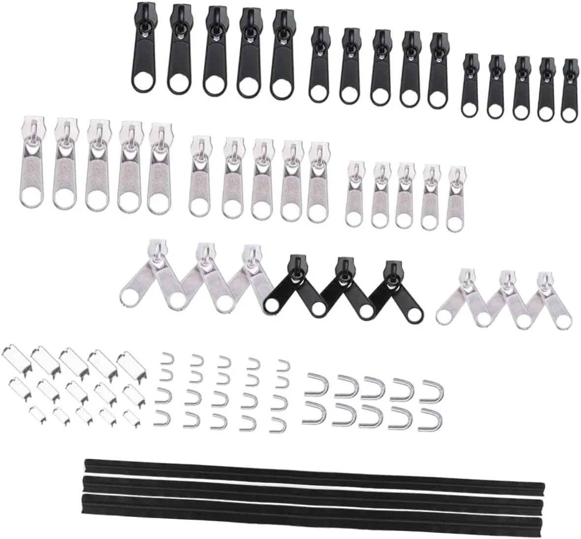 jojofuny 87pcs Zipper Replacement Kit with Sliders and Clamps for Luggage Purses Jackets and Bags Practical Zipper Repair for Daily Use Replacement for Coats and Tents