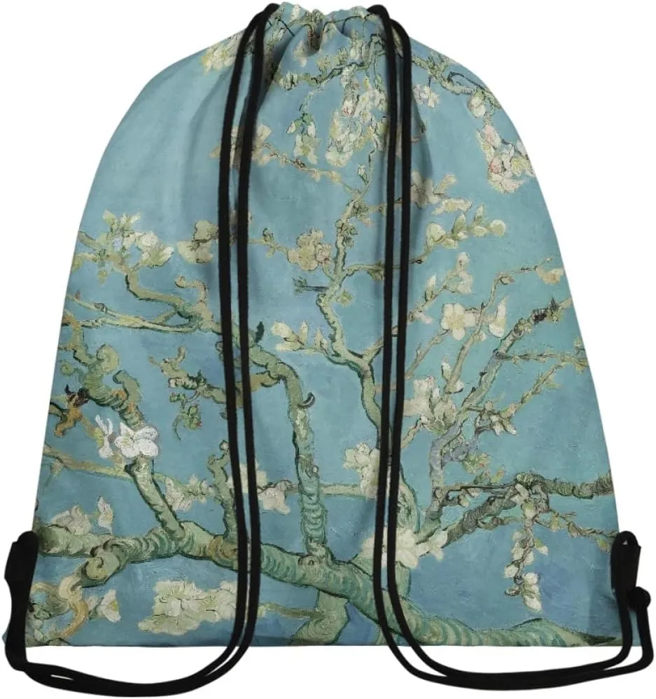 JooMeryer Adult Womens Mens Zip Drawstring Backpack Large Capacity Shoulder Sackpack for Gym Yoga Sport,Blossoming Almond Tree