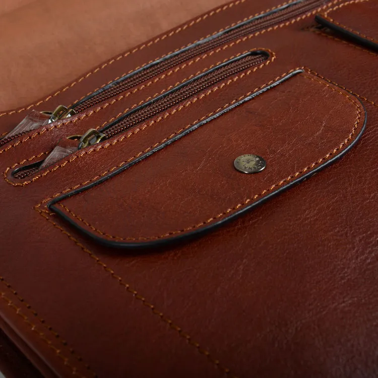 Katana 2 Section Brown Soft Calf Hide Leather Messenger Bag