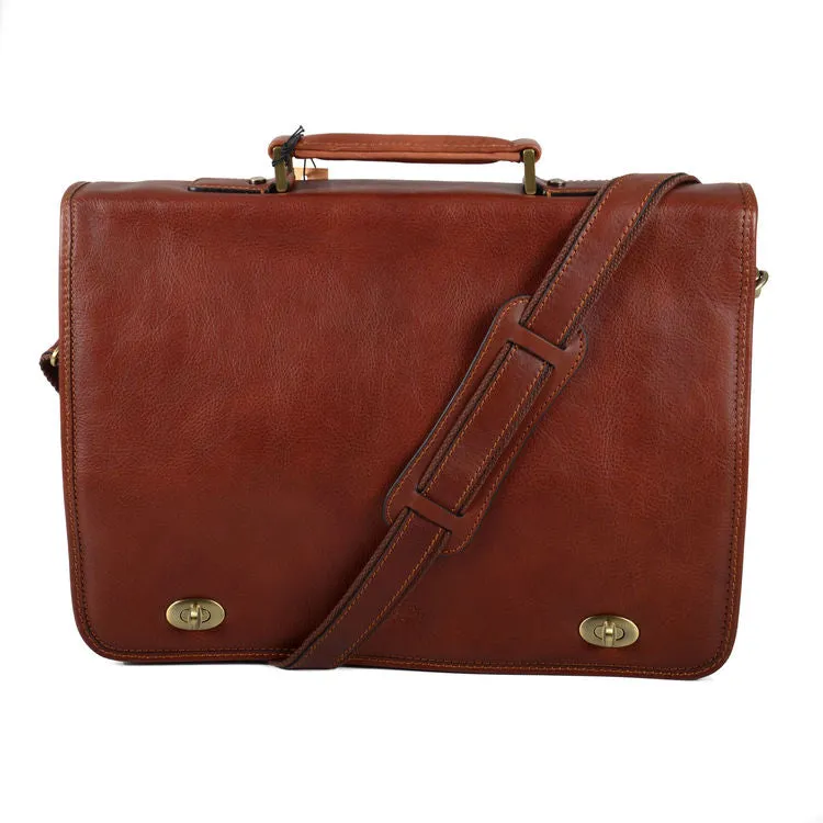 Katana 2 Section Brown Soft Calf Hide Leather Messenger Bag