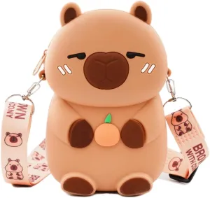 Kawaii Animal Crossbody Bag with Adjustable Shoulder Strap, Cute Mini Anime Stuff Bags Coin Wallet Purse Shoulder Bag with Zipper Coin Pouch Money Bags for Women Birthday Gifts (Brown-s3)