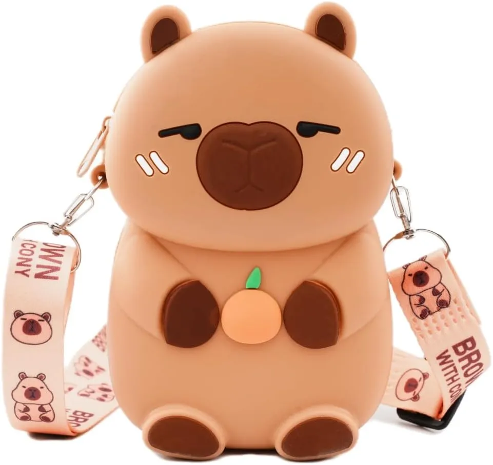 Kawaii Animal Crossbody Bag with Adjustable Shoulder Strap, Cute Mini Anime Stuff Bags Coin Wallet Purse Shoulder Bag with Zipper Coin Pouch Money Bags for Women Birthday Gifts (Brown-s3)