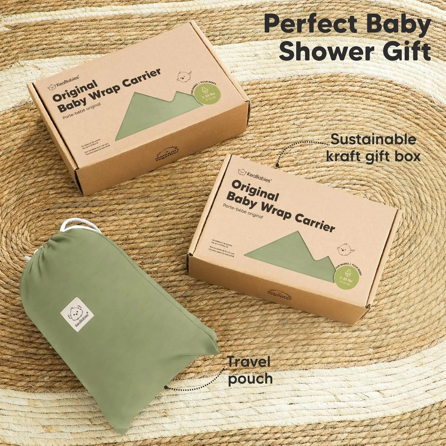 KeaBabies Baby Wrap Carrier - All in 1 Original Baby Carrier Newborn to Toddler Sling, Easy to Wear, Hands Free Bonding, Lightweight, Breathable Infant Wraps (Dusty Olive)