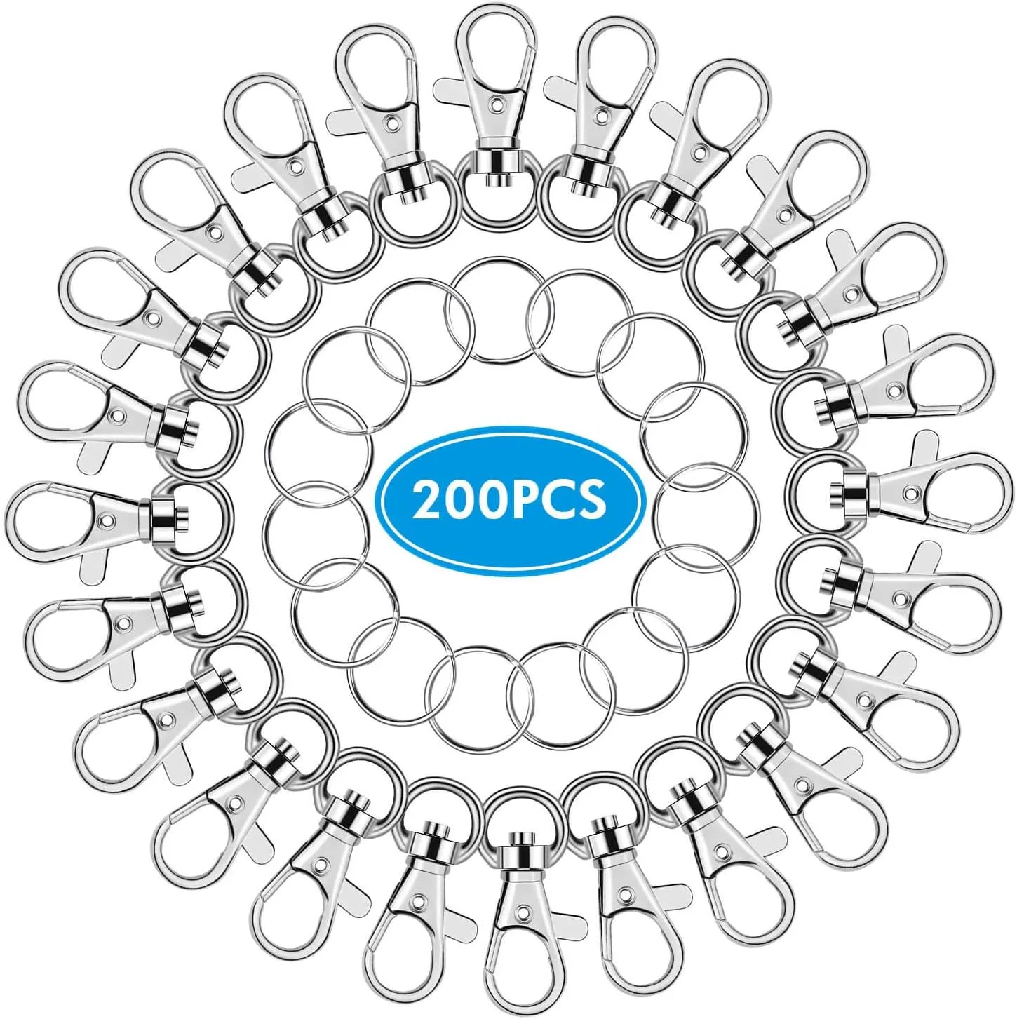 Key Chain Swivel Hooks, Anezus 200pcs Keychain Hardware Metal Swivel Snap Hook Lanyard Clips Hooks with Keychain Rings for Keychain Hardware and Lanyard Charms (Small)
