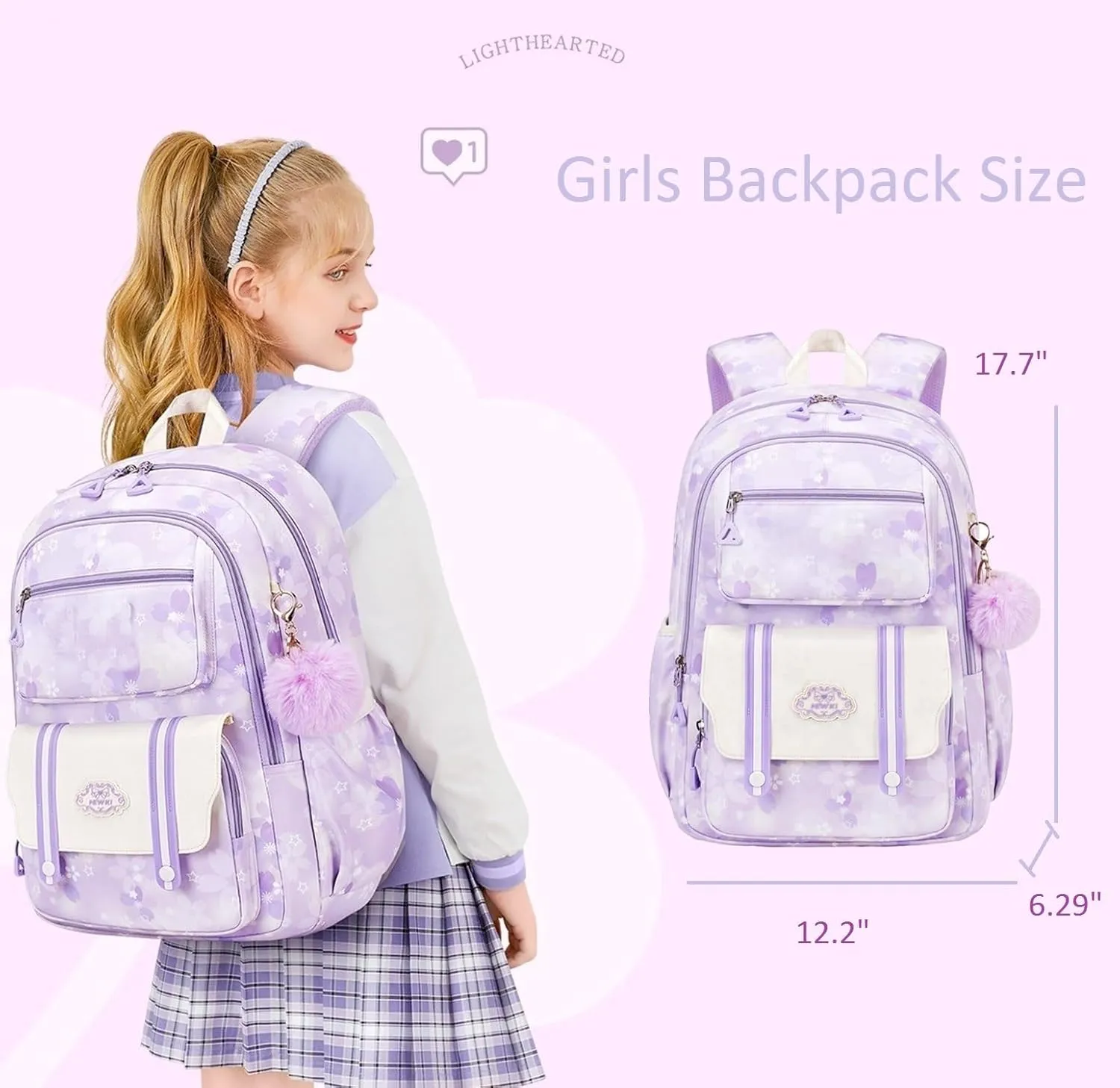 Kids Backpack for Girls with Chest Buckle Girls Bookbag for Elementary School Water Resistant School Bag Pink