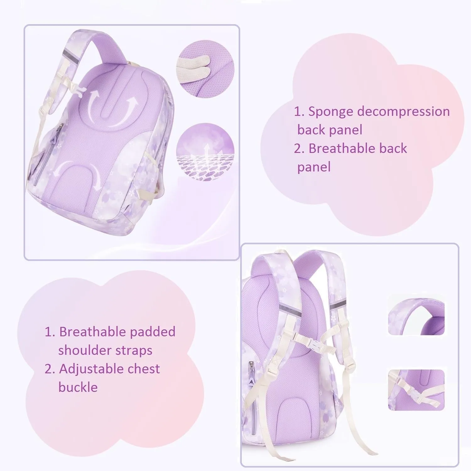 Kids Backpack for Girls with Chest Buckle Girls Bookbag for Elementary School Water Resistant School Bag Pink