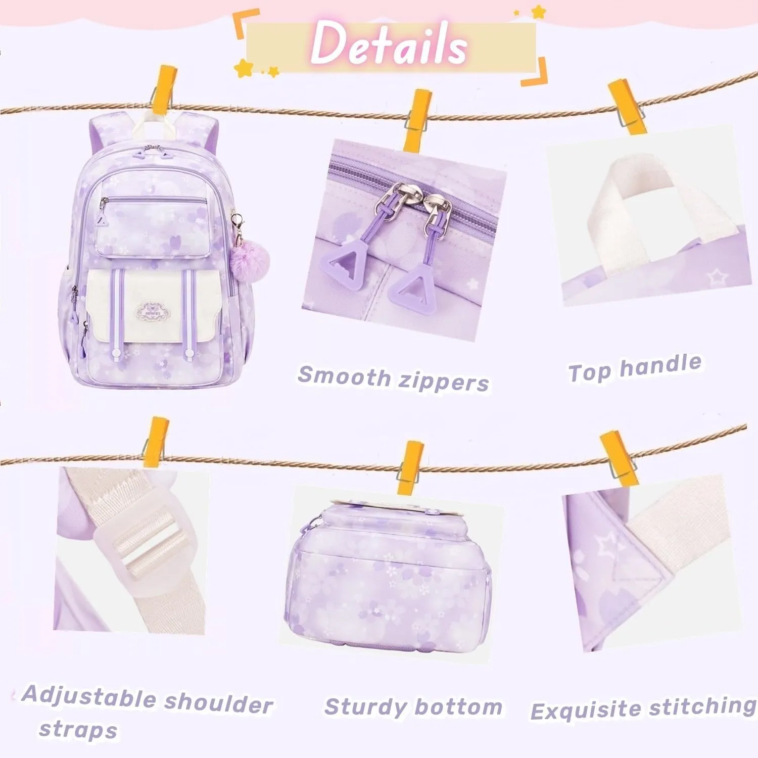 Kids Backpack for Girls with Chest Buckle Girls Bookbag for Elementary School Water Resistant School Bag Pink