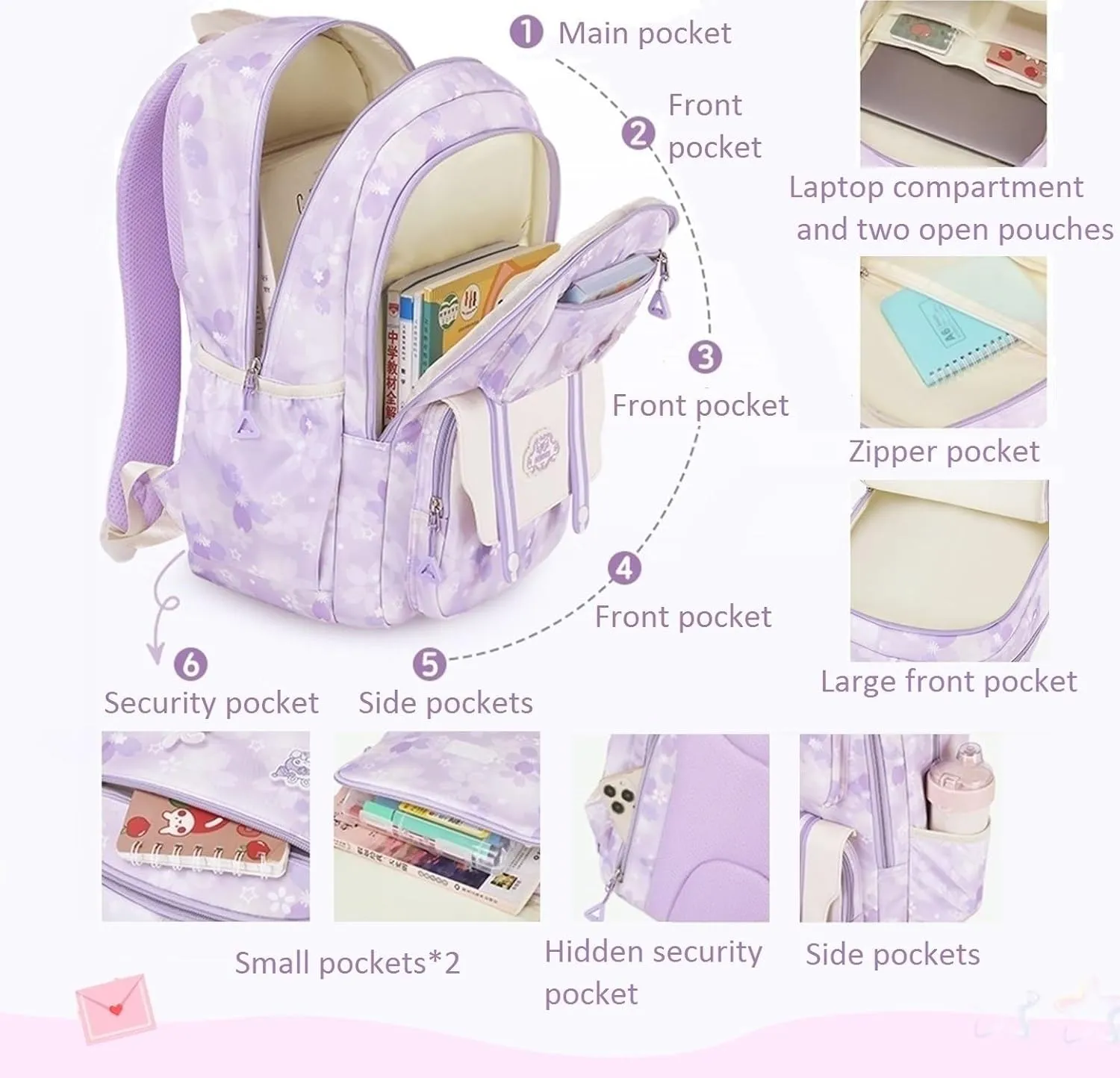 Kids Backpack for Girls with Chest Buckle Girls Bookbag for Elementary School Water Resistant School Bag Pink
