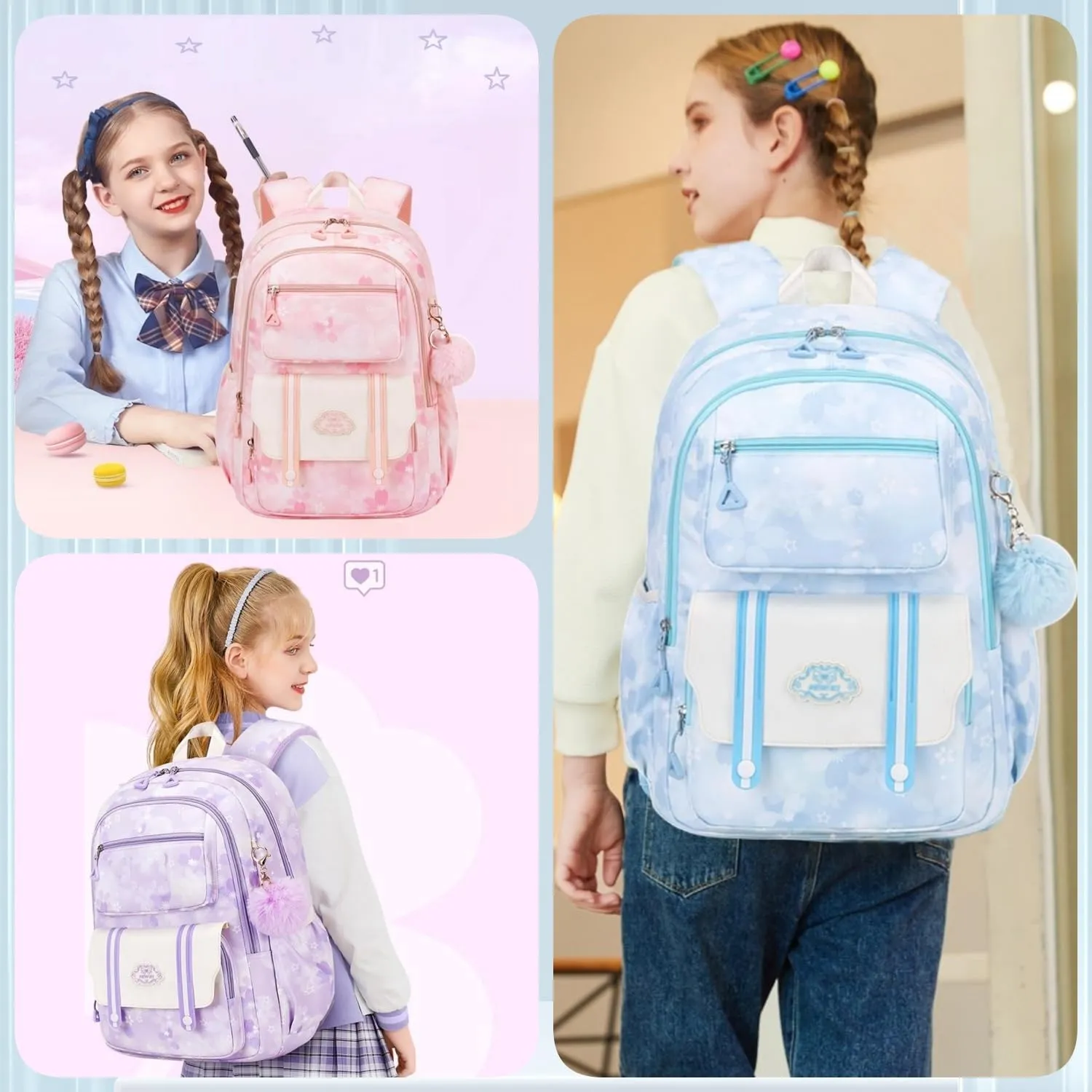 Kids Backpack for Girls with Chest Buckle Girls Bookbag for Elementary School Water Resistant School Bag Pink