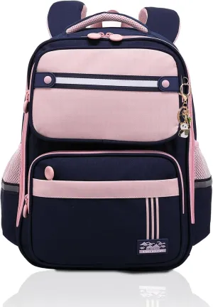 Kids Backpacks for Girls, Backpack for Elementary School Book Bags with Keychains Kawaii Travel Daypack Ages 6-8 (School Bag Pink Blue)