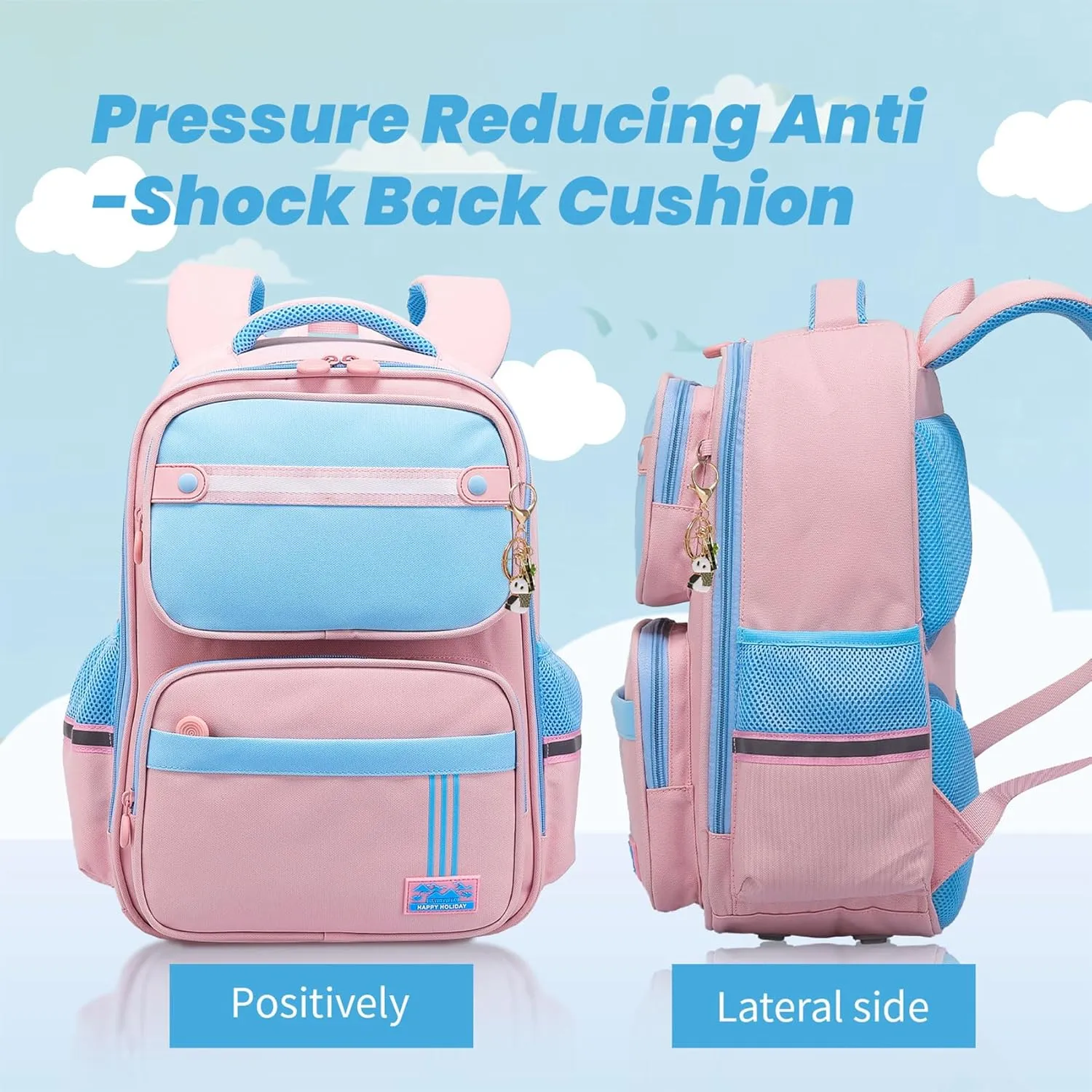 Kids Backpacks for Girls, Backpack for Elementary School Book Bags with Keychains Kawaii Travel Daypack Ages 6-8 (School Bag Pink)