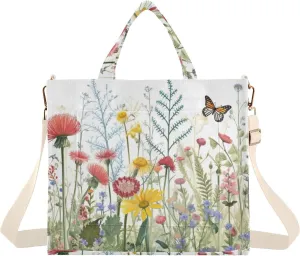 Kigai Herbs Flowers Corduroy Tote Bag for Women Hobo Crossbody Bag Purse Stylish Shoulder Handbag Messenger Bags, S