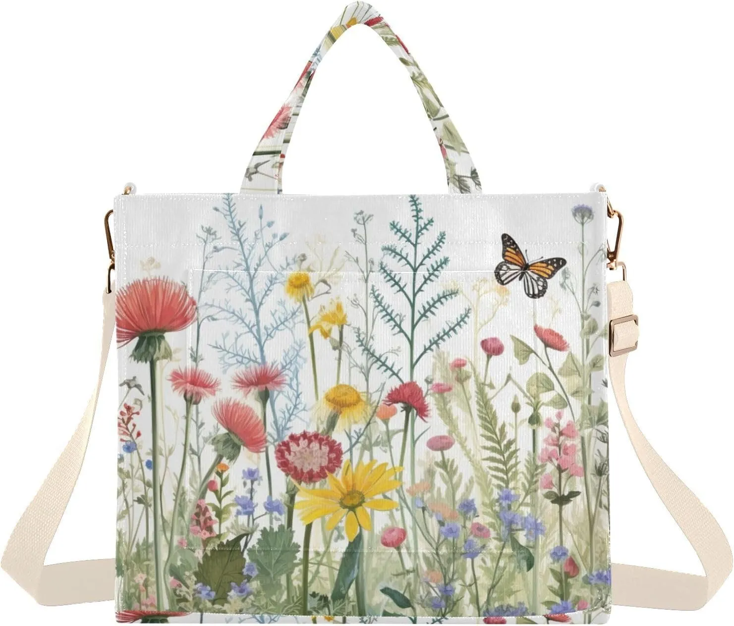 Kigai Herbs Flowers Corduroy Tote Bag for Women Hobo Crossbody Bag Purse Stylish Shoulder Handbag Messenger Bags, S