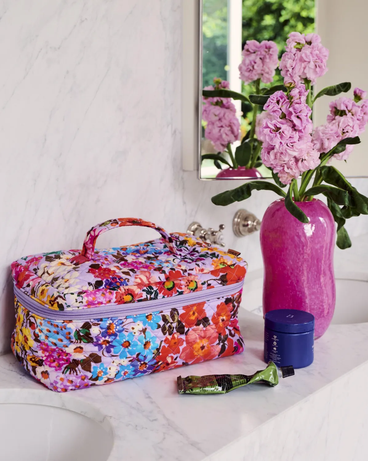 Kip & Co Forever Floral Lilac Quilted Cotton Toiletry Case