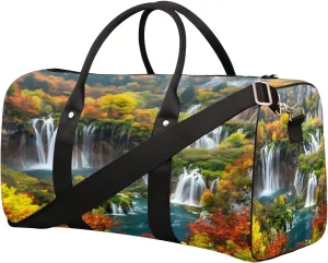 Landscape Color Waterfall Travel Duffel Bag for Women Men Small Sport Gym Bag Waterproof Weekender Overnight Lightweight Carry on Foldable Gym Bag for Training Swim Yoga Traveling Handbag