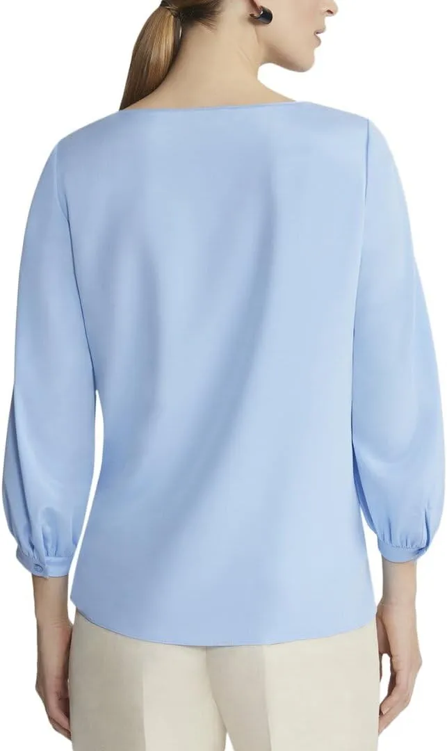 Lantern Sleeve V-Neck Silk-Blend Blouse