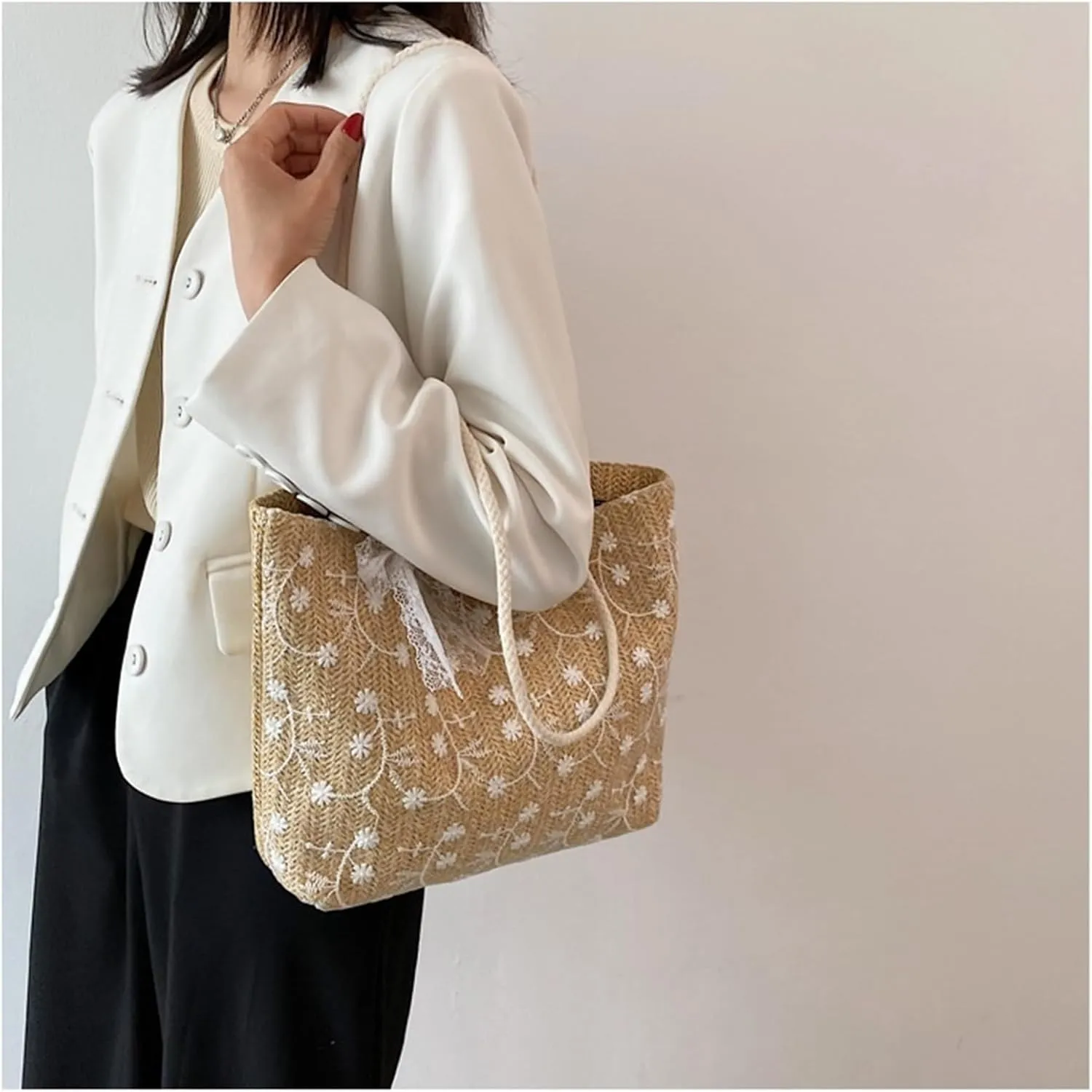 Large Beach Bags for Women Travel Straw Purses for Women Cute Beach Tote Straw Tote Vacation Handbags Shoulder Bag