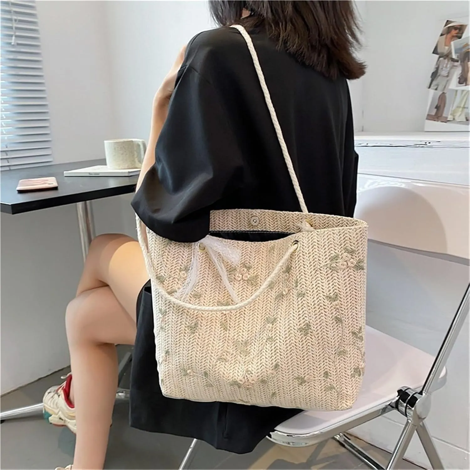 Large Beach Bags for Women Travel Straw Purses for Women Cute Beach Tote Straw Tote Vacation Handbags Shoulder Bag