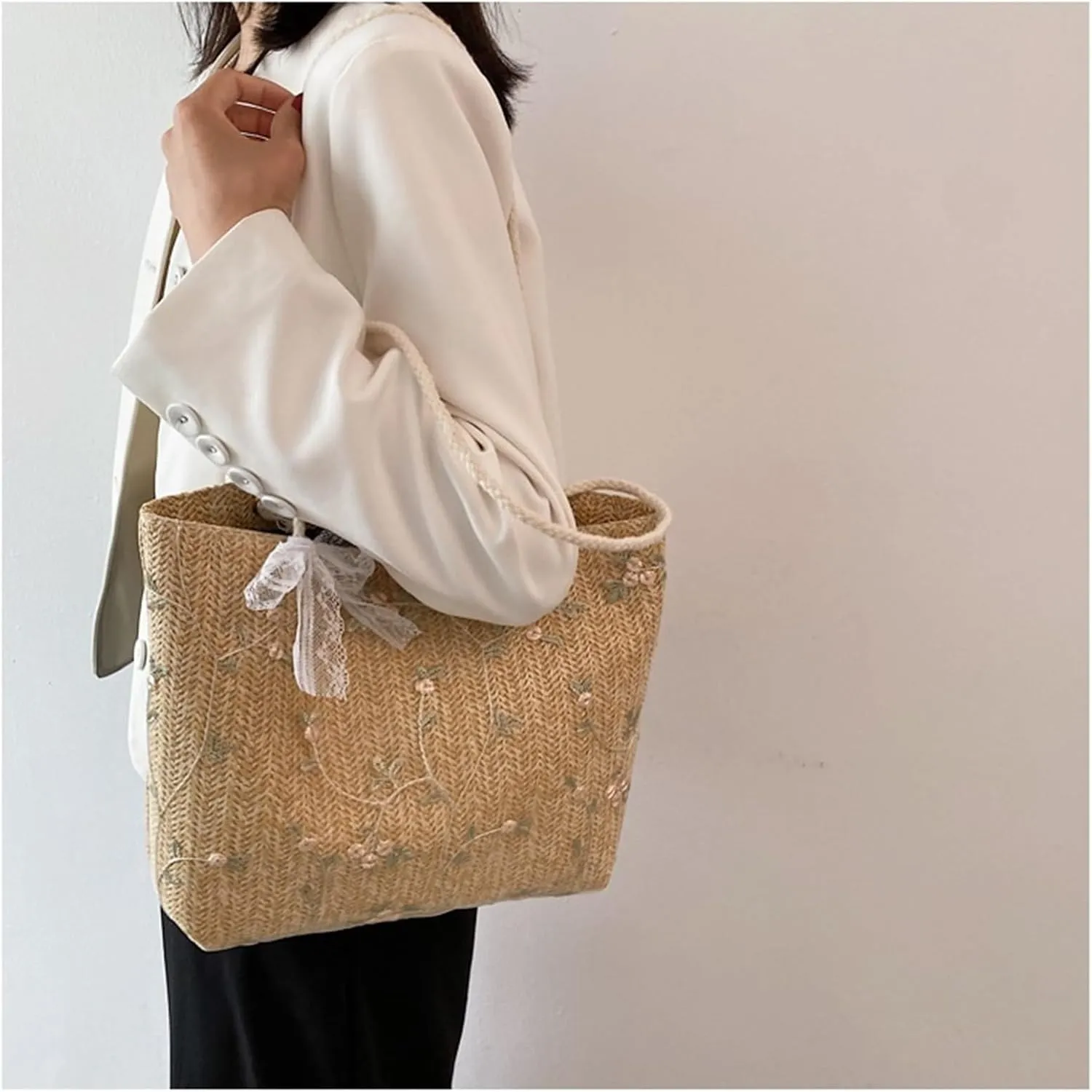 Large Beach Bags for Women Travel Straw Purses for Women Cute Beach Tote Straw Tote Vacation Handbags Shoulder Bag