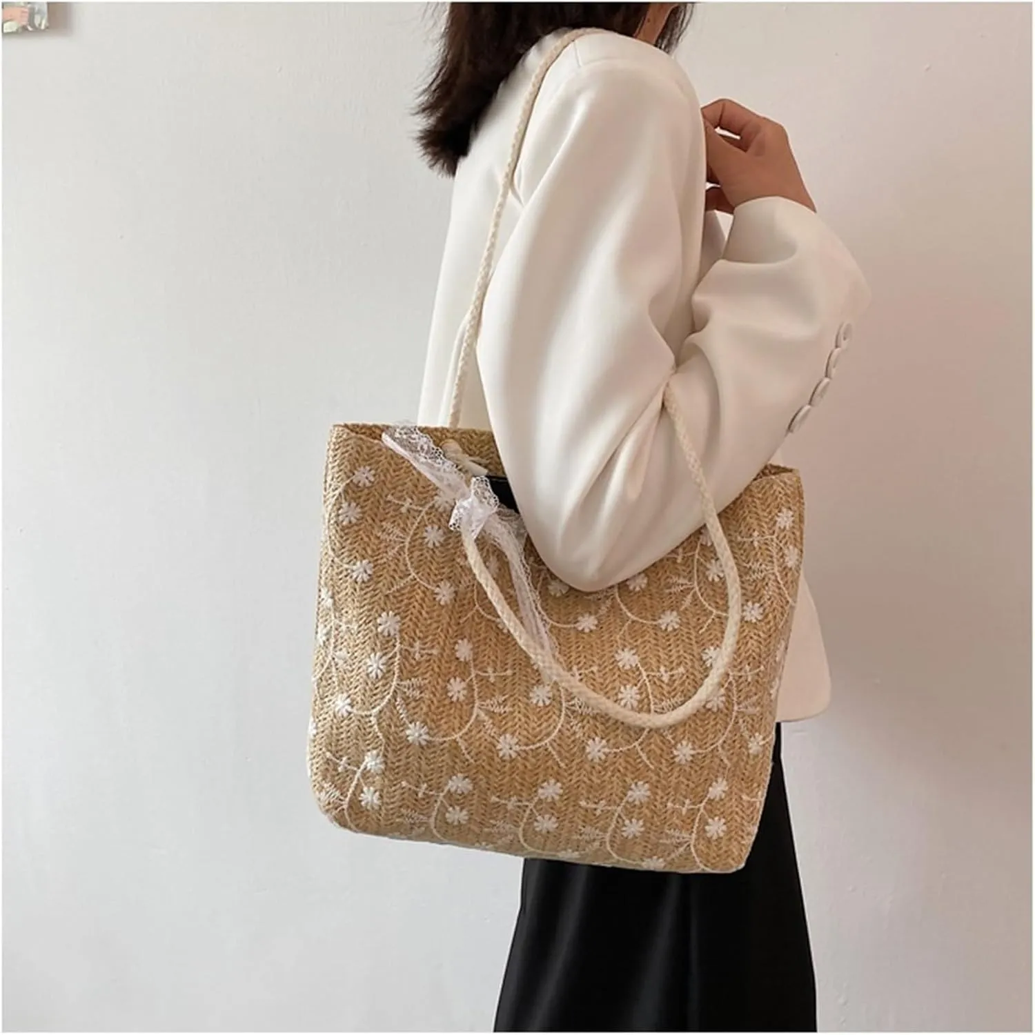 Large Beach Bags for Women Travel Straw Purses for Women Cute Beach Tote Straw Tote Vacation Handbags Shoulder Bag