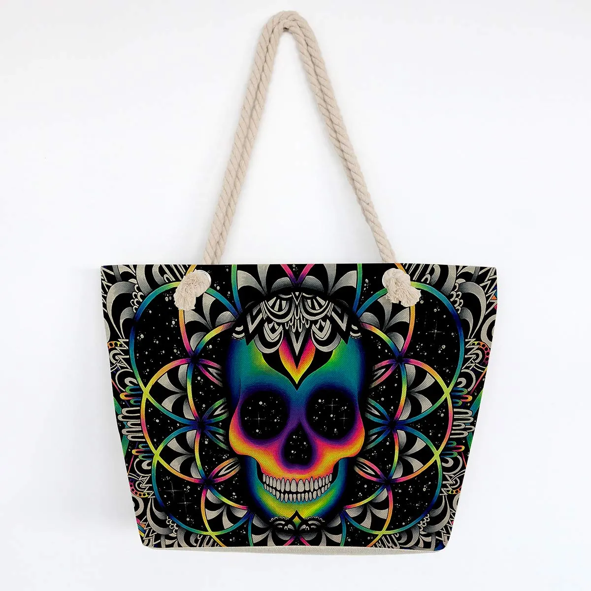 Large Canvas Skull Tote Bag