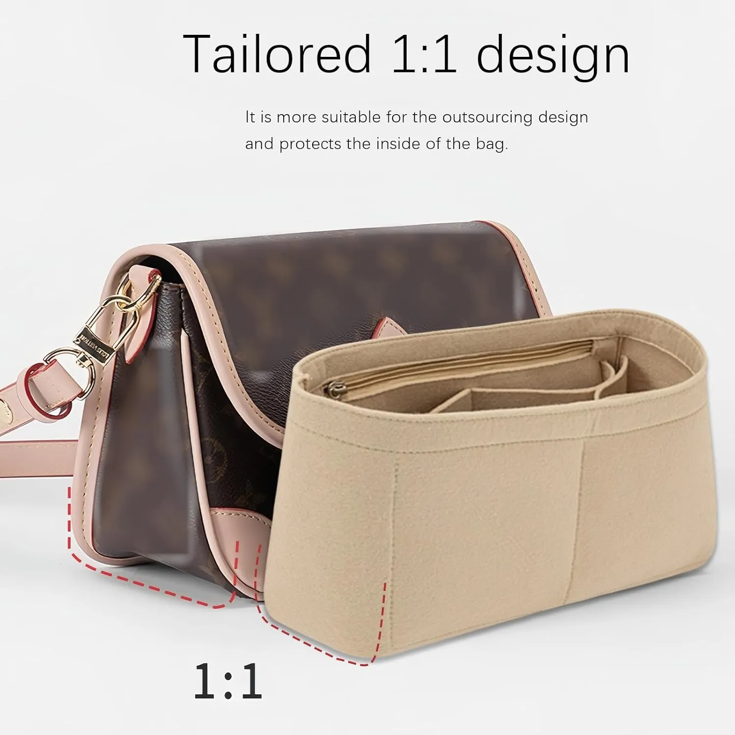 Lckaey bag Organizer for new Diane stick liner bag storage and sorting bag Felt Insert Organizer Y082-Khaki