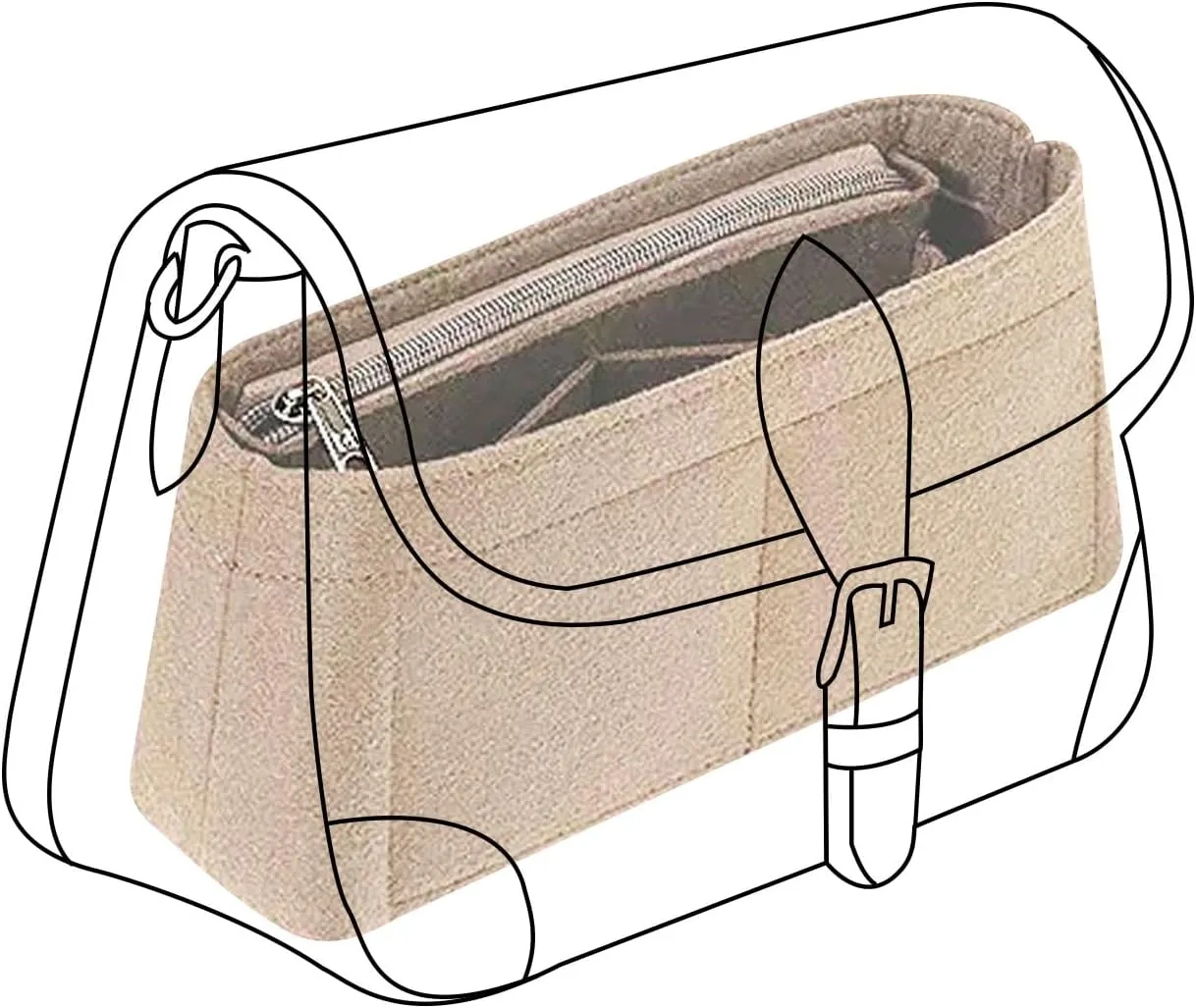 Lckaey bag Organizer for new Diane stick liner bag storage and sorting bag Felt Insert Organizer Y082-Khaki
