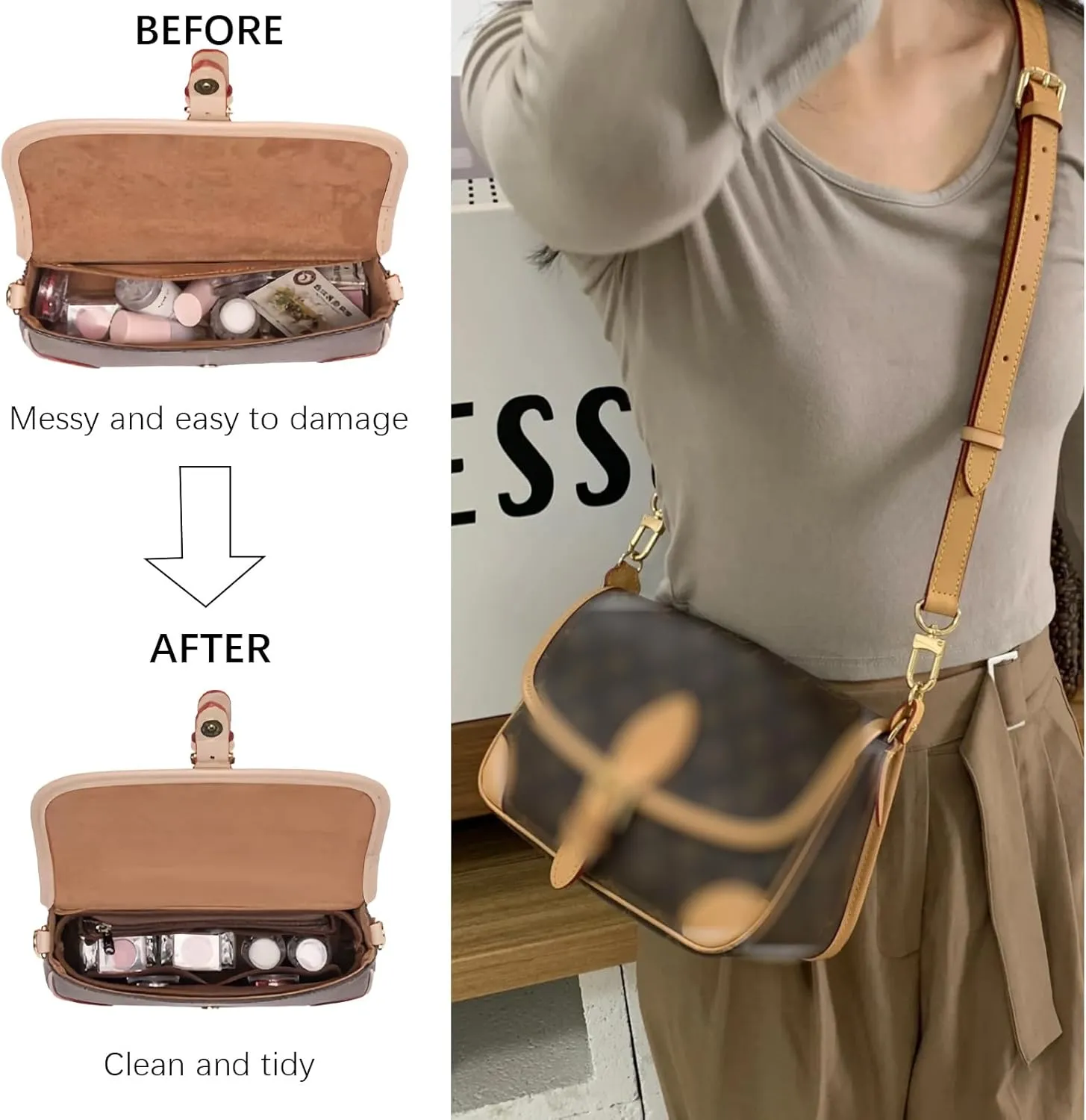 Lckaey bag Organizer for new Diane stick liner bag storage and sorting bag Felt Insert Organizer Y082-Khaki