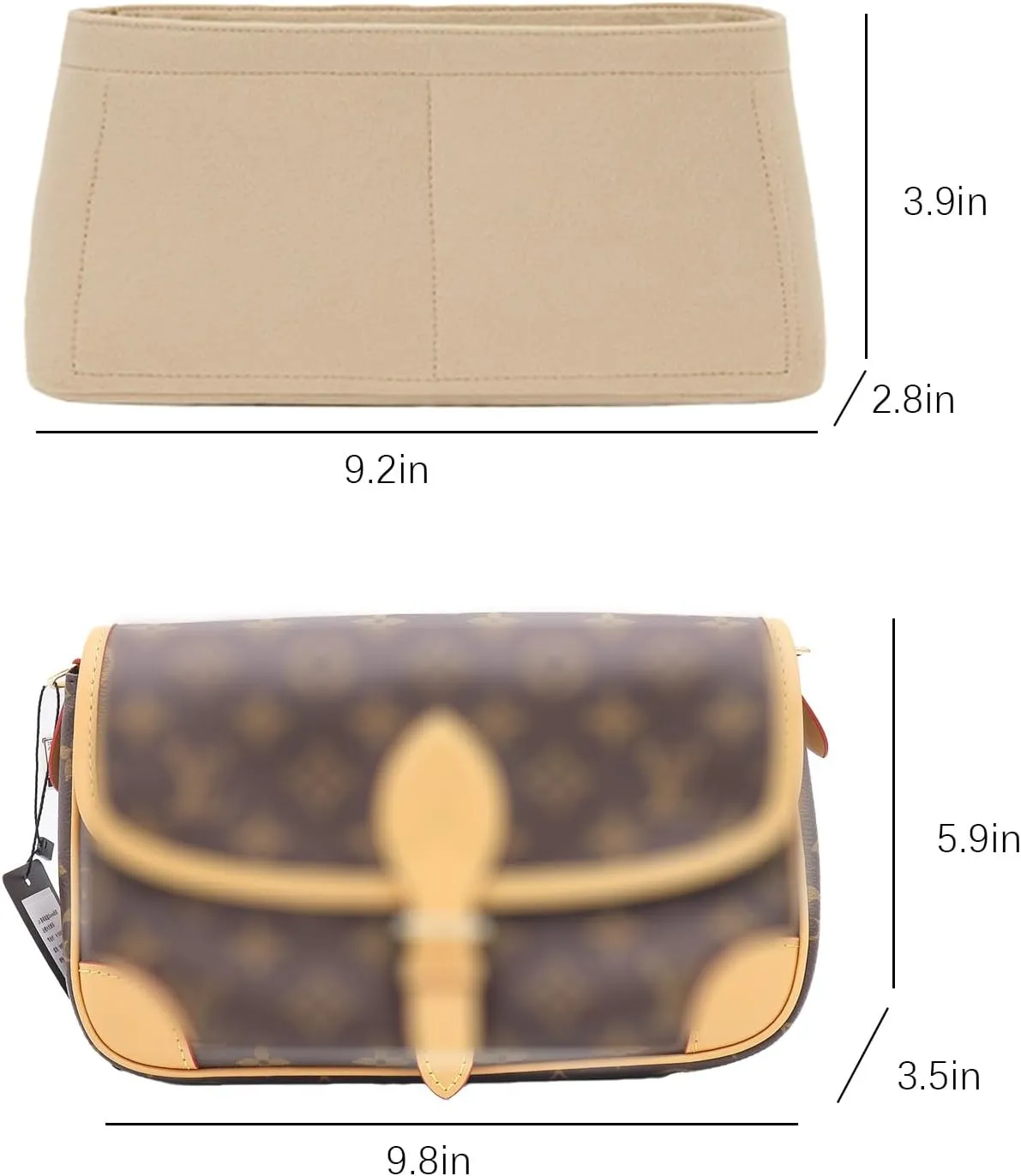 Lckaey bag Organizer for new Diane stick liner bag storage and sorting bag Felt Insert Organizer Y082-Khaki