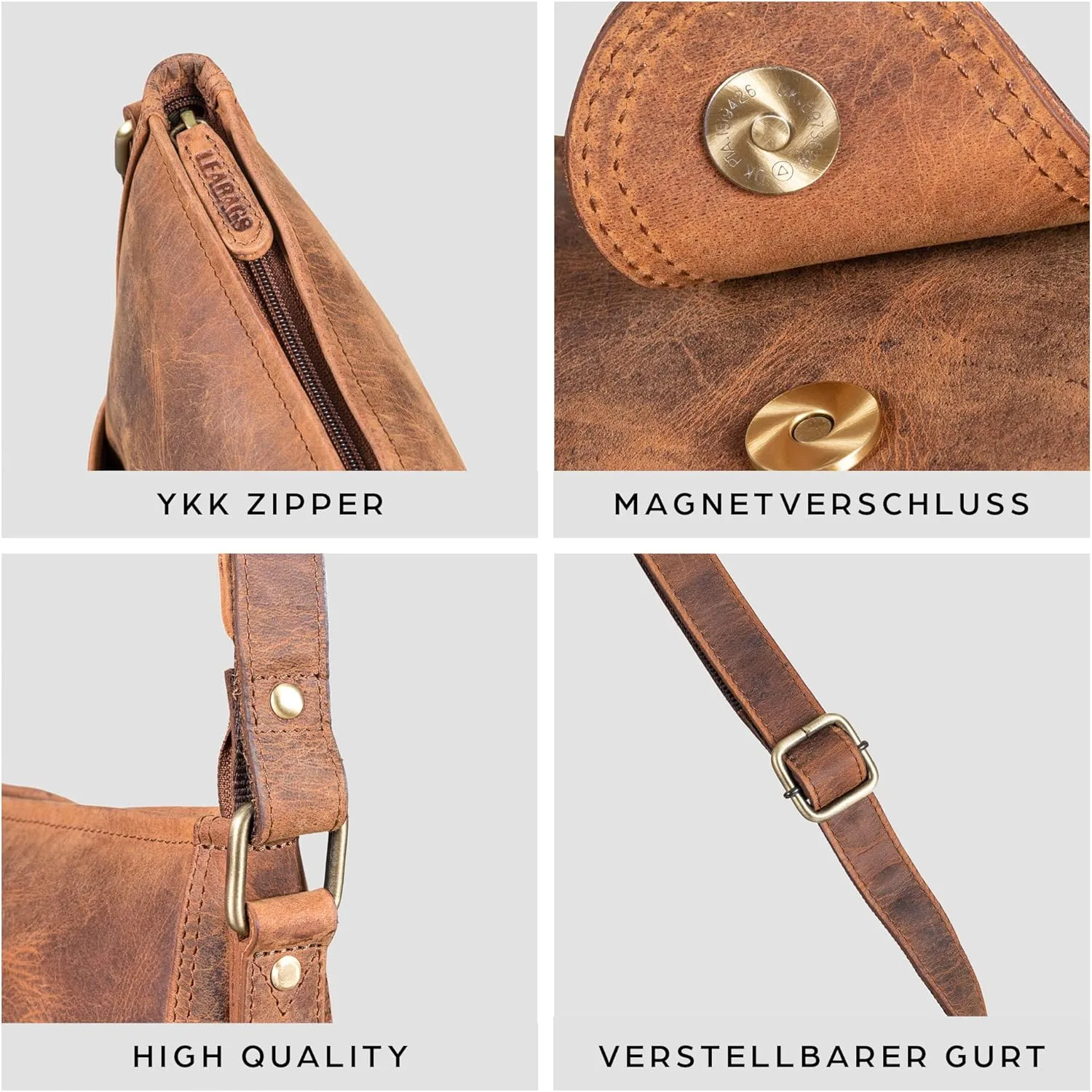 LEABAGS Leather Crossbody Bag - Vintage Genuine Buffalo Leather Handbag - Shoulder Messenger Bag Men Women Briefcase Athens