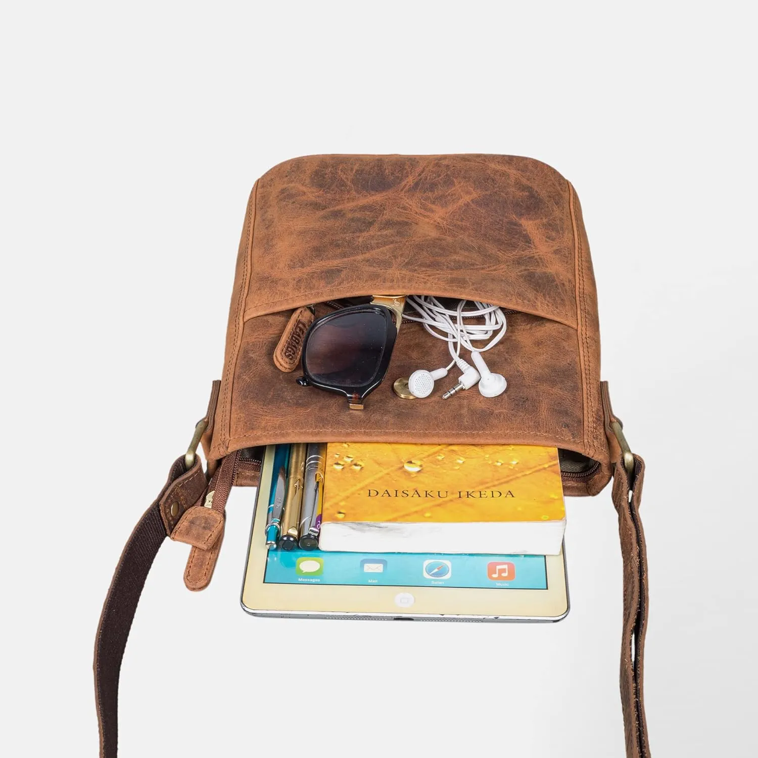 LEABAGS Leather Crossbody Bag - Vintage Genuine Buffalo Leather Handbag - Shoulder Messenger Bag Men Women Briefcase Athens