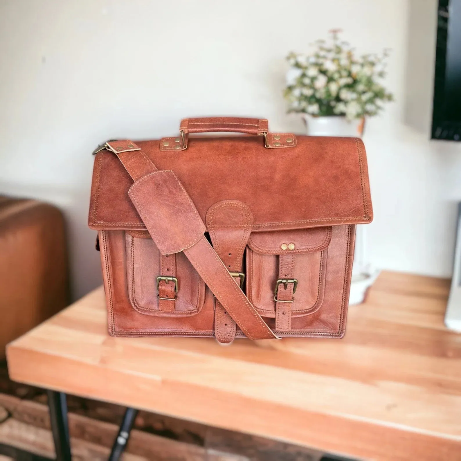 Leather Laptop Messenger Briefcase