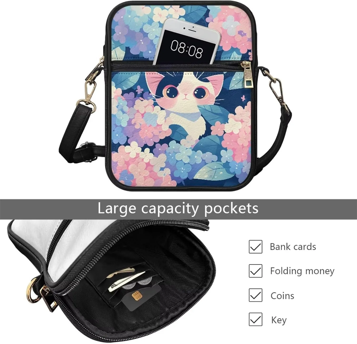 Leather Messenger Bag Womens Sling Bag Crossbody Shoulder Bags Ladies Fashion Zipper Pockets Travel Bag for Gifts