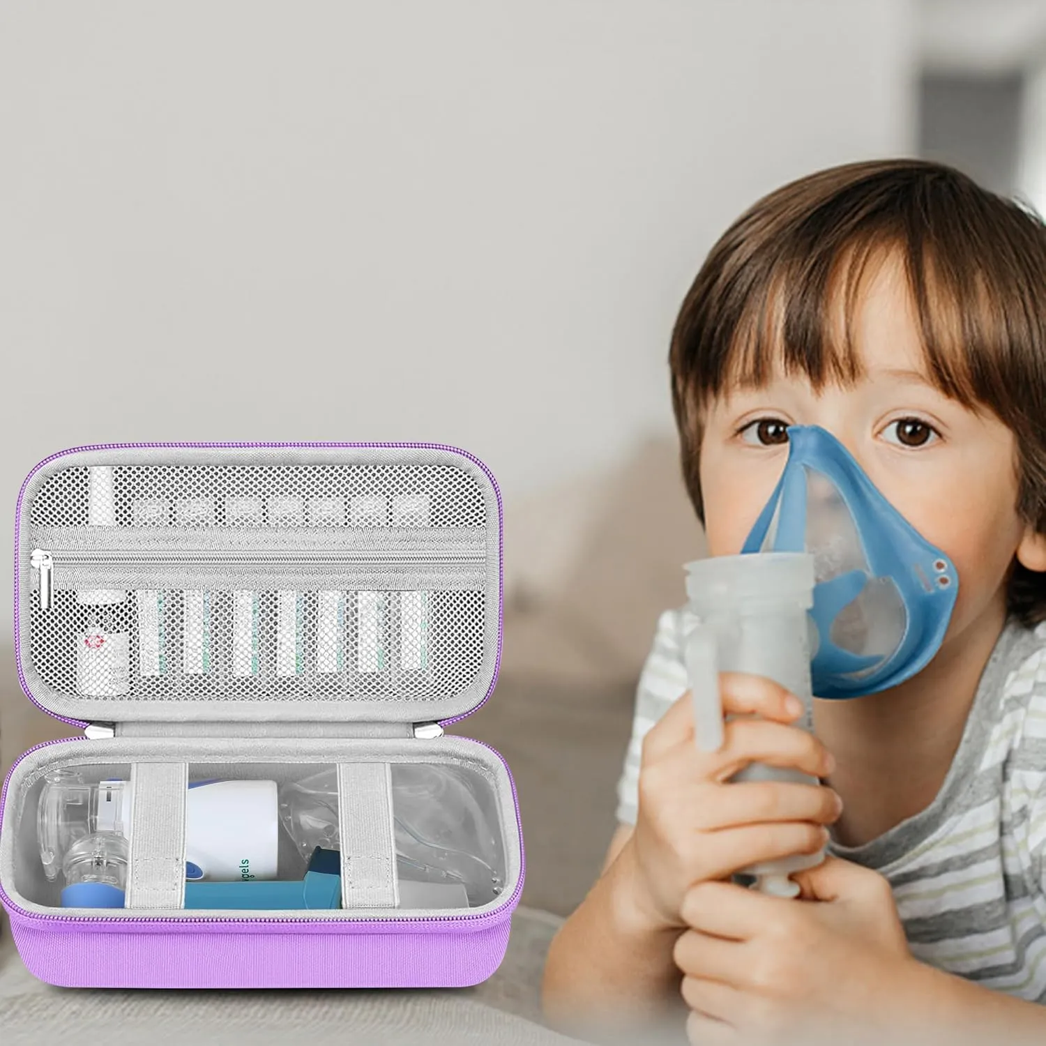 Leayjeen Carrying Case Compatible with Meowyn/Audilo/Naweti/Gülife/PUERUK Portable Handheld Inhaler Nebulizer for Adults and Kids，Handheld Mesh Atomizer,Inhaler Spacer Bag-Purple(Case Only)