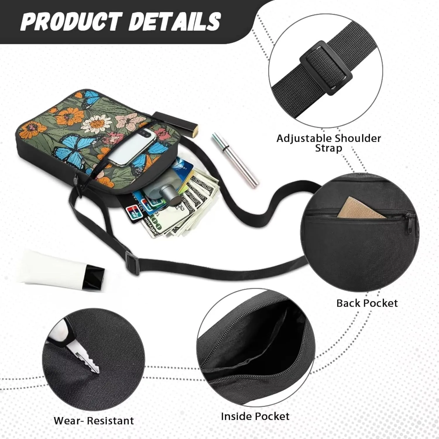 LedBack Cossbody Bag Messenger Bag Crossbody Bag Handbag Purse Shoulder Bag with Front Pocket Adjustable