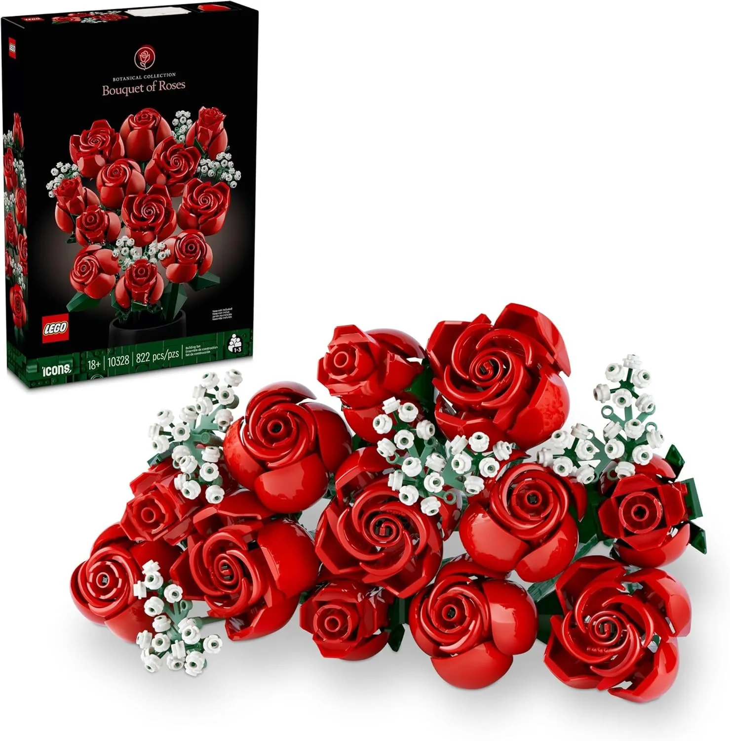 LEGO Botanicals Bouquet of Roses Artificial Flowers - Fake Red Roses Building Set for Adults, Ages 18  - Gift for Mother's Day - DIY Kit for Home Decoration - 10328