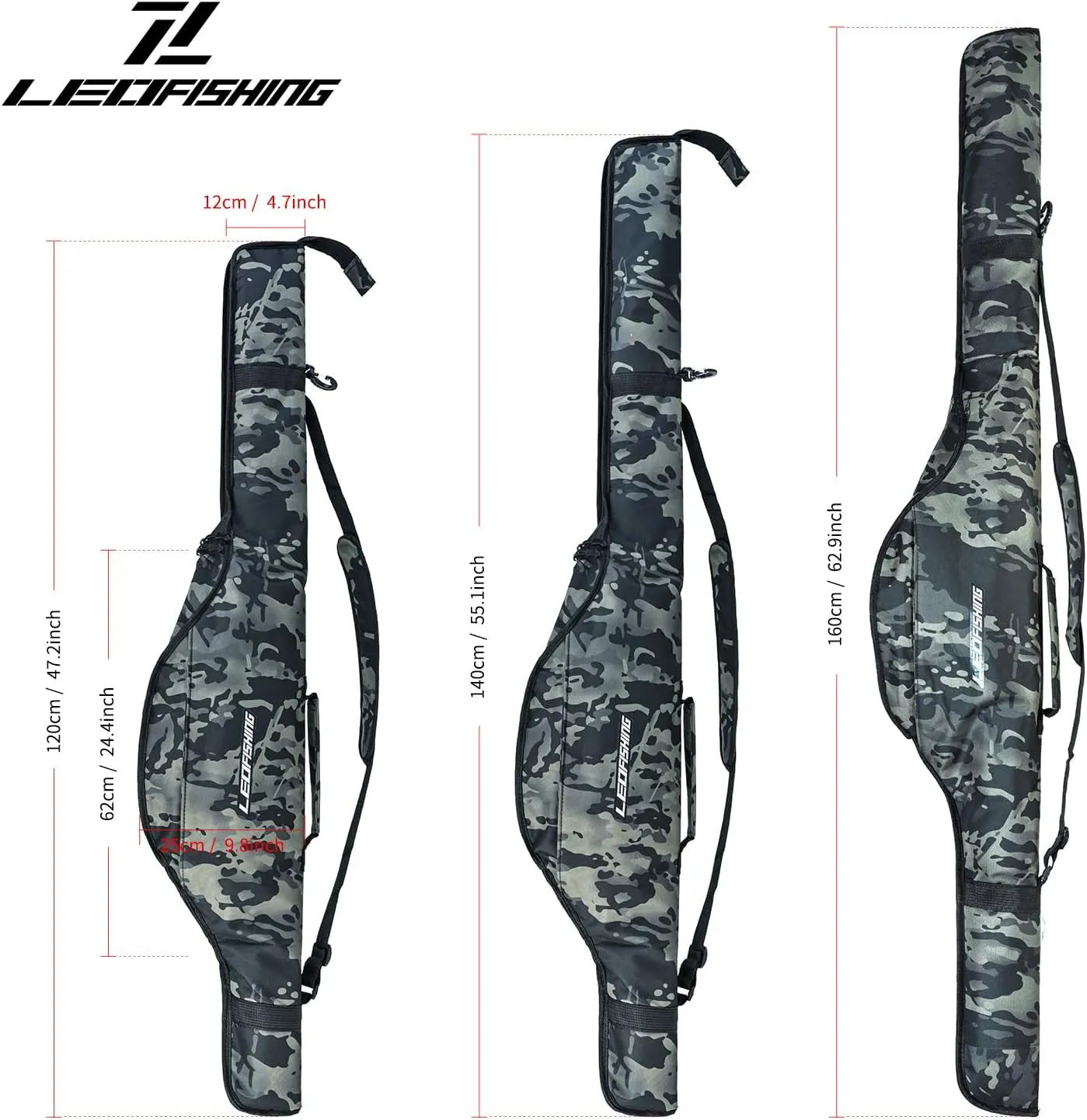 LEOFISHING Portable Folding Fishing Pole Bag 3.94ft/4.59ft/5.25ft Fishing Rod and Reel Protective Case Fishing Tackle Storage Bags Carry Organizer Outdoor for Fishing 3 Size