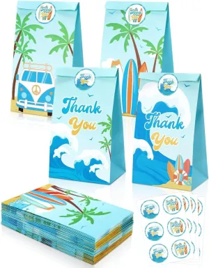 Levfla Surf Beach Party Favor Bags, 24 Pack Candy Bags With Thank You Stickers for Summer Birthday Ocean Pool Wave Sea Theme Decorations Baby Shower Treat Bags Gift Supplies