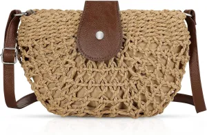 LEVOTIER Woven Straw Crossbody Bags for Women - Handmade Casual Beach Purse