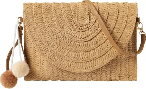 LEVOTIER Woven Straw Crossbody Bags for Women - Handmade Casual Beach Purse