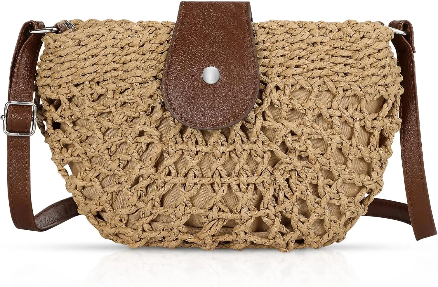 LEVOTIER Woven Straw Crossbody Bags for Women - Handmade Casual Beach Purse