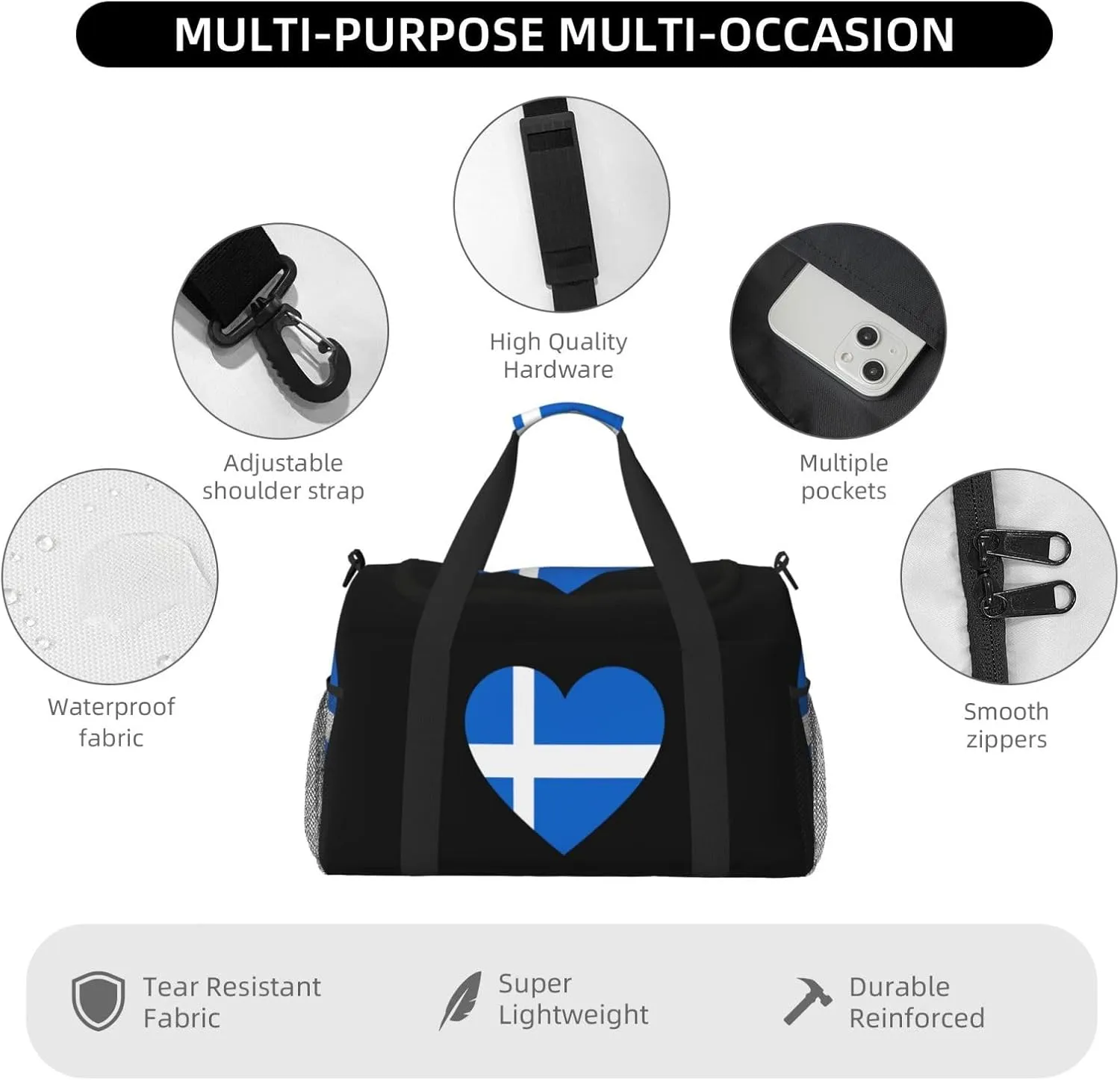 Love Iceland Flag Travel Duffel Bag Large Foldable Waterproof Overnight Bag For Beach Swim Bags Pool Sports Gym
