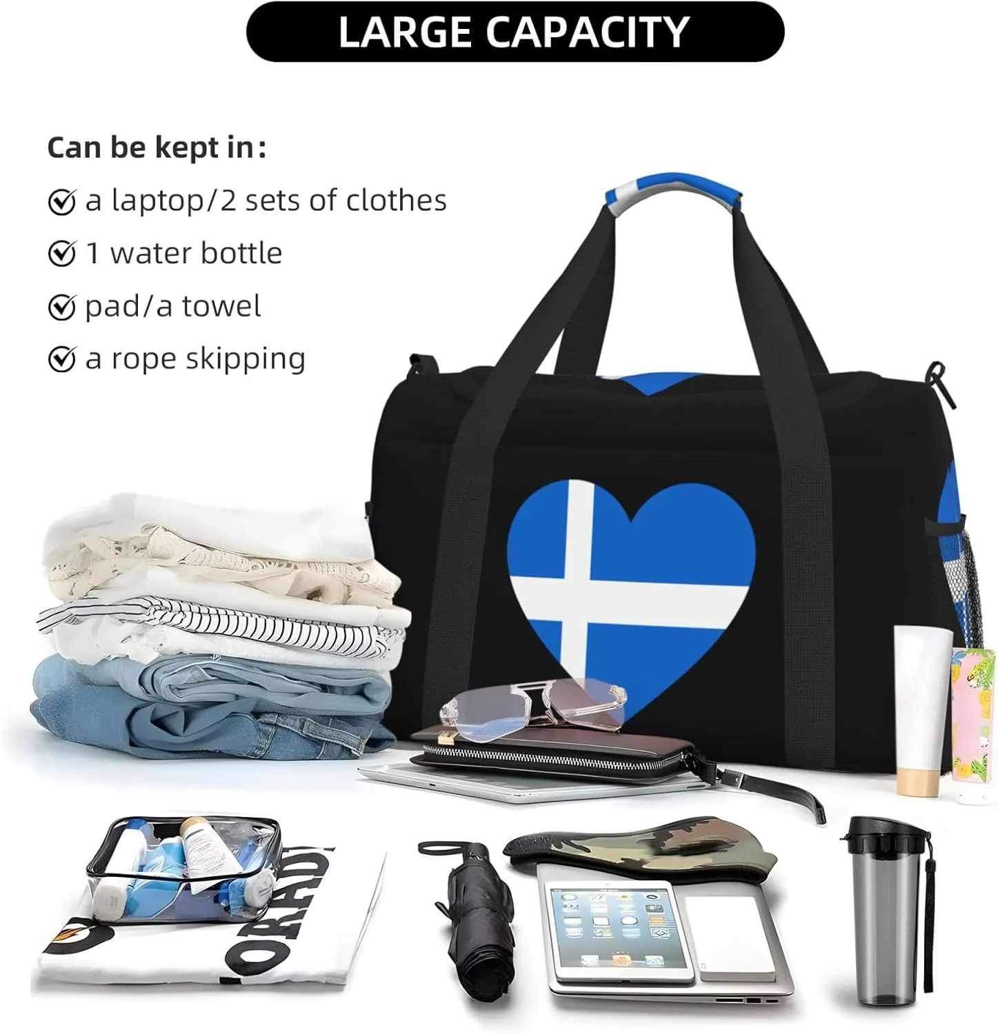 Love Iceland Flag Travel Duffel Bag Large Foldable Waterproof Overnight Bag For Beach Swim Bags Pool Sports Gym