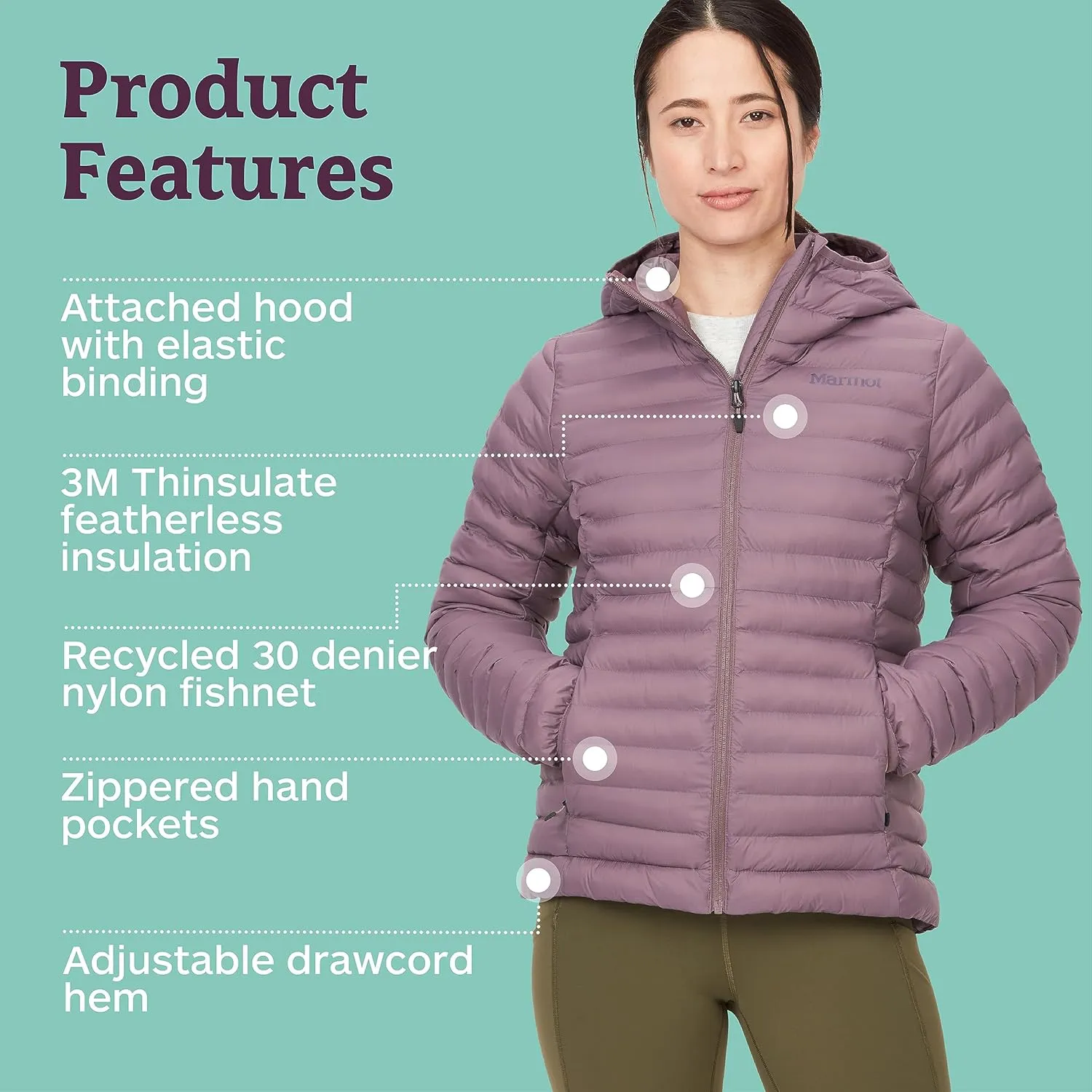 MARMOT Women's Echo Featherless Hoody - Lightweight Down-Alternative Puffer Jacket with Hood