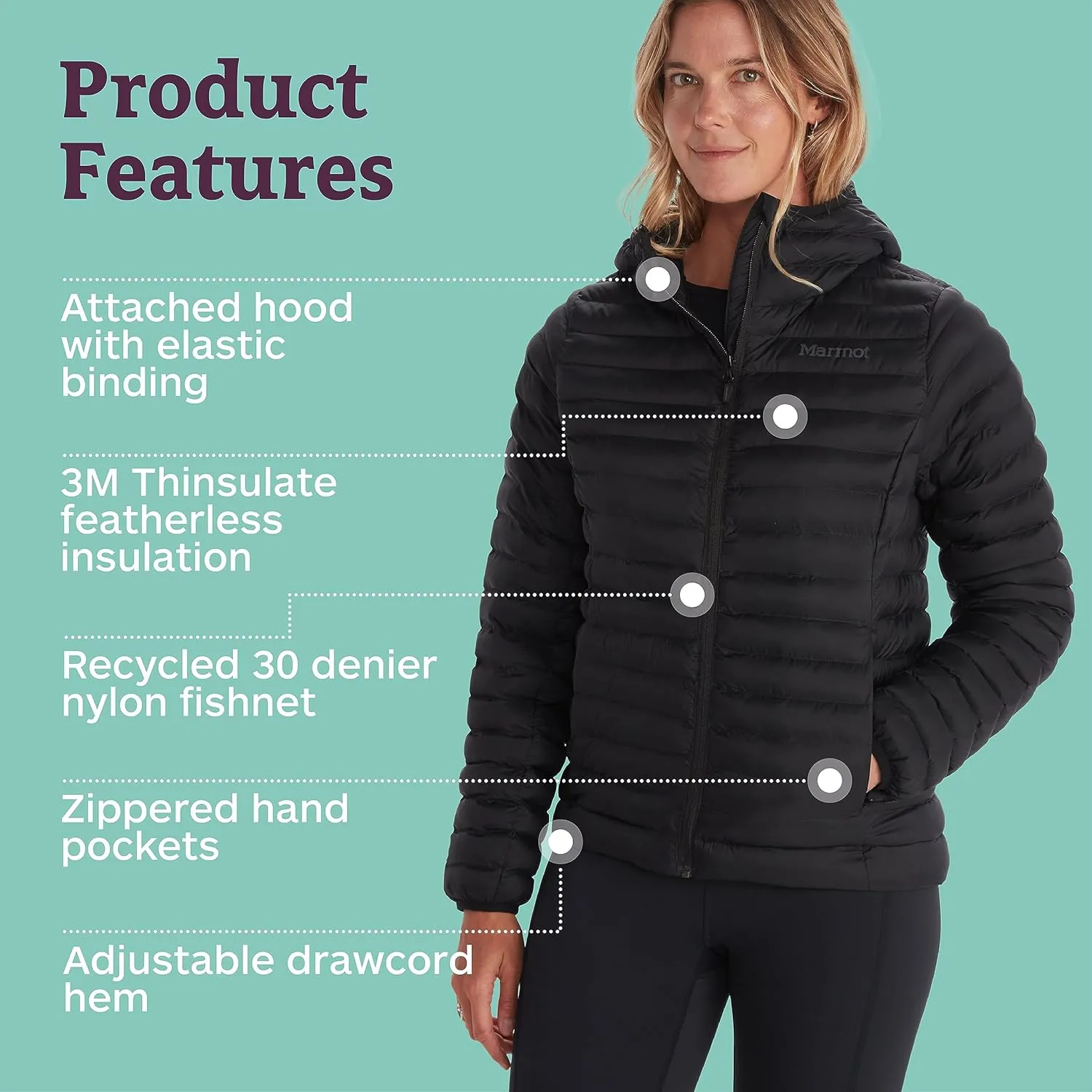 MARMOT Women's Echo Featherless Hoody - Lightweight Down-Alternative Puffer Jacket with Hood