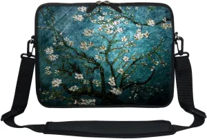 Meffort Inc 12 Inch Neoprene Laptop Sleeve Bag - Water Resistant, Hidden Handle, Adjustable Shoulder Strap, Dual Zipper, Fits Up to 11.6” - 12" Laptops - Almond Blossoming