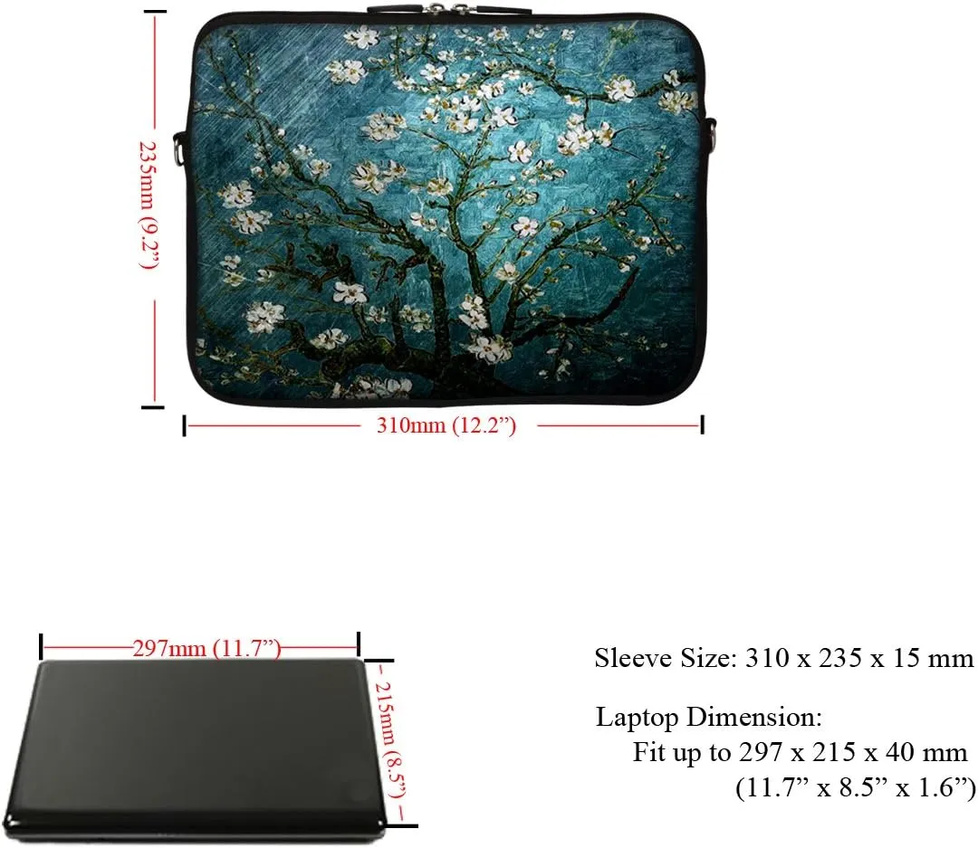 Meffort Inc 12 Inch Neoprene Laptop Sleeve Bag - Water Resistant, Hidden Handle, Adjustable Shoulder Strap, Dual Zipper, Fits Up to 11.6” - 12" Laptops - Almond Blossoming