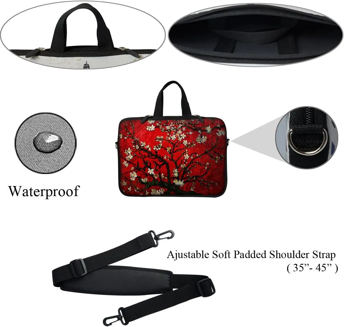 Meffort Inc 13 13.3 Inch Neoprene Laptop Bag Carrying Sleeve with Hidden Handle and Adjustable Shoulder Strap - Cherry Blossoming